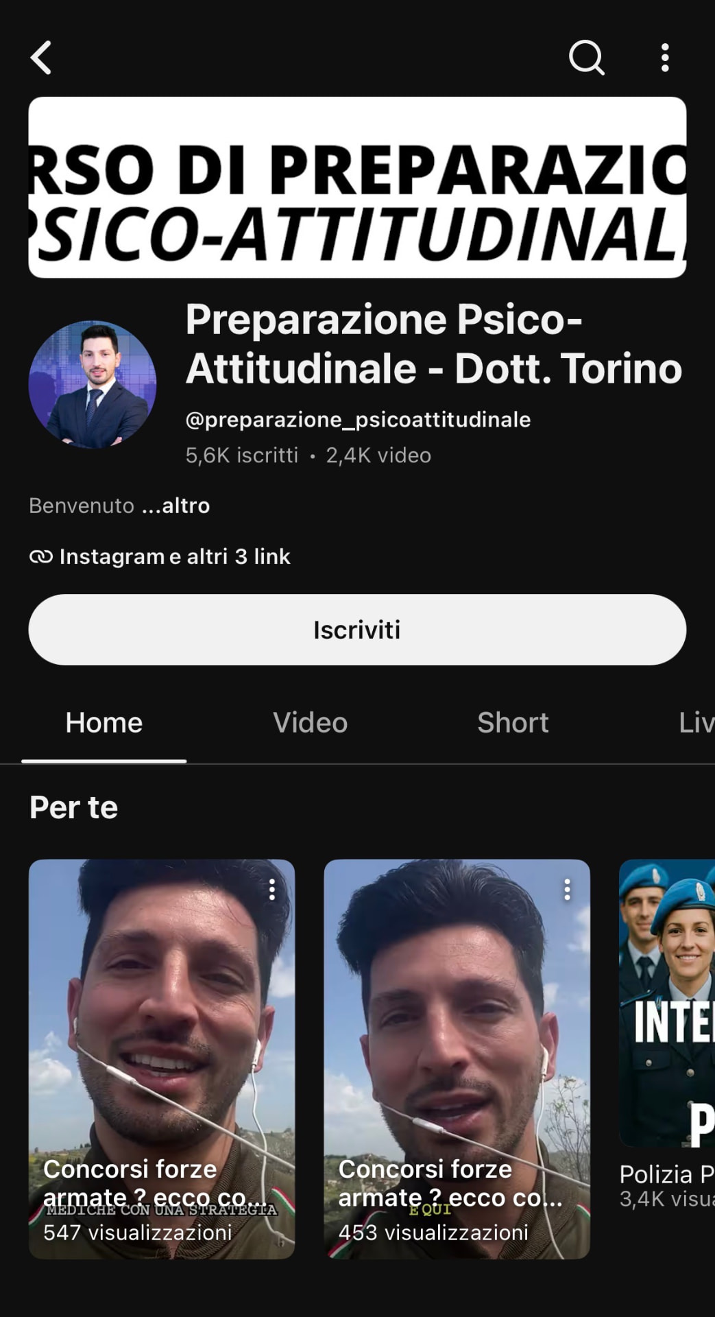 Canale YouTube Preparazione Psicoattitudinale di Alvaro Torino